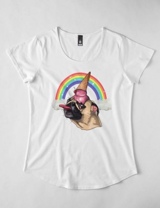 Cute Ice Cream Rainbow Pug T-Shirt AD01