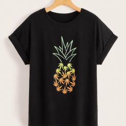 Pineapple Print Roll Up Sleeve Tee shirt EC01