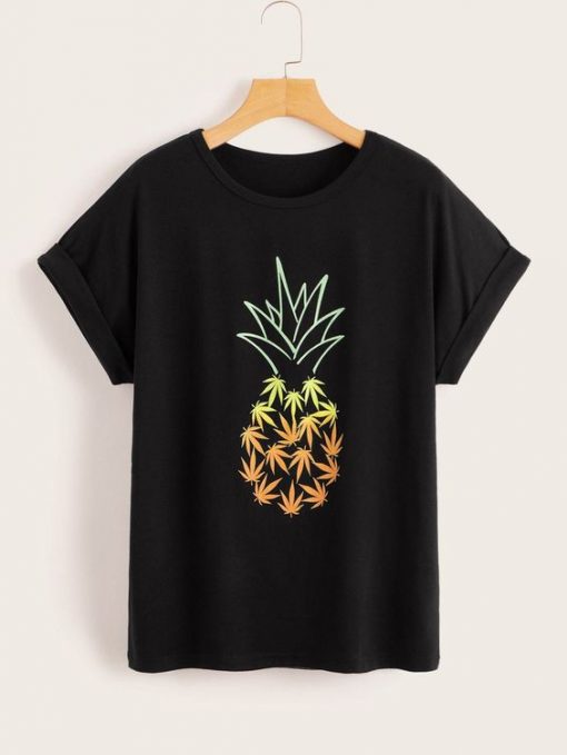 Pineapple Print Roll Up Sleeve Tee shirt EC01