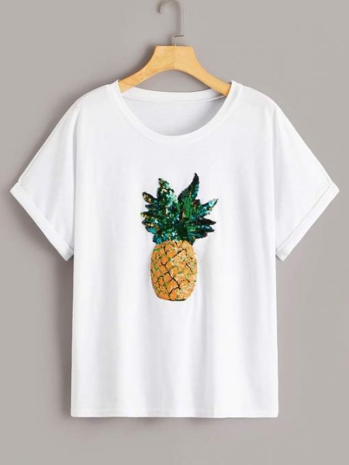 Shein Contrast Sequin Pineapple Tshirt EC01