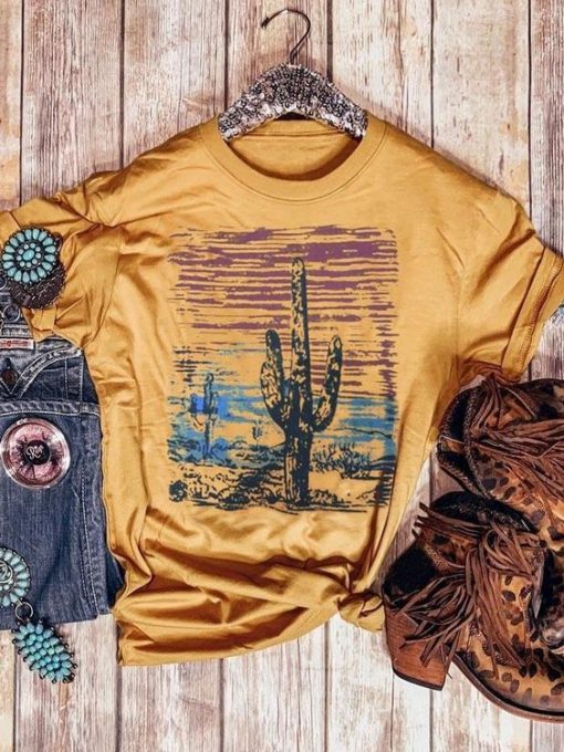 Cactus Sunset Vintage Print T-Shirt FD01