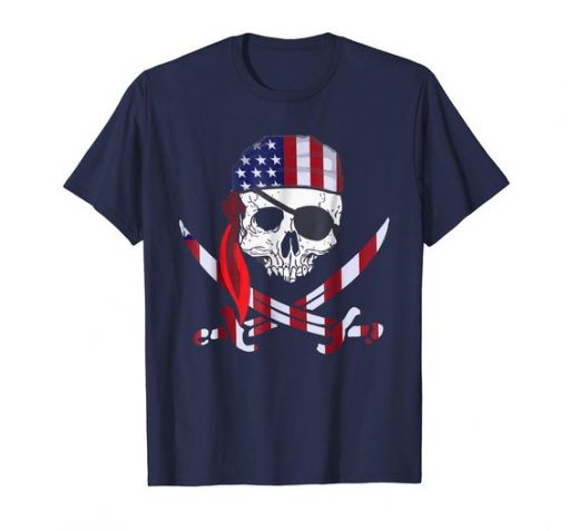 Cool Skull American Pirate Patriotic T-shirt KH01