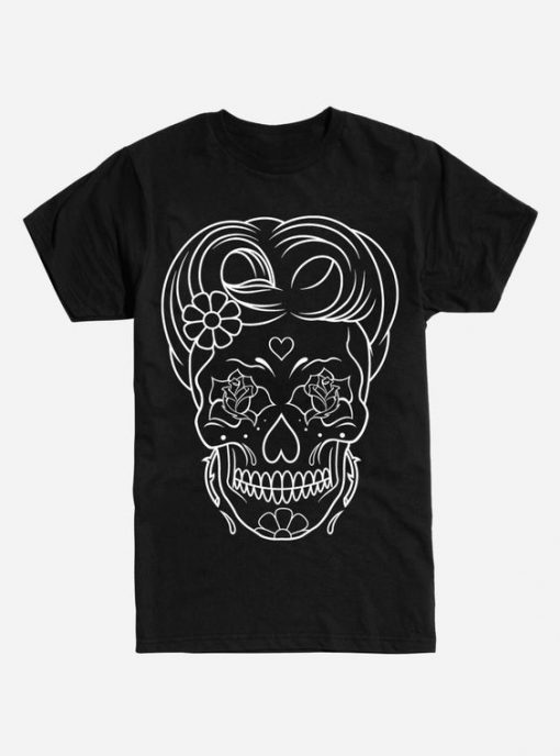 Line Art Sugar Skull T Shirt KH01