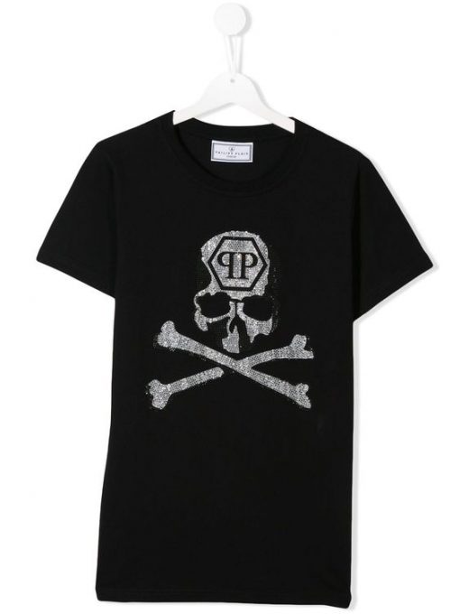 Philipp Plein Junior TEEN crystal skull jersey T-shirt KH01