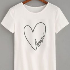White Heart Letters Print T-shirt FD01