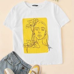 Floral and Figure Print Tee T-shirt AV31