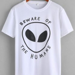 White Alien Print T-shirt SR30