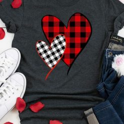 Valentine Plaid Splicing Heart Tshirt FD11J0