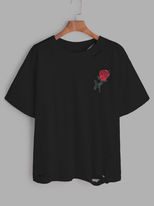 Black Rose Ripped T-Shirt ND18A0