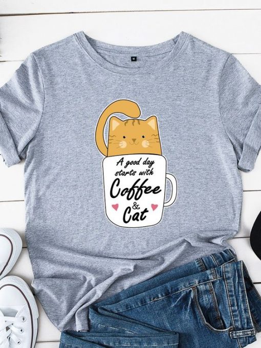 Coffee And Cat T-Shirt EL22A1