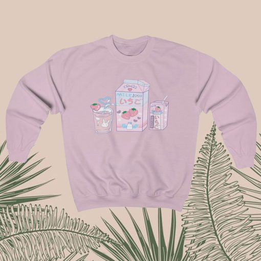 Cute Milk Print Pink Sweatshirt