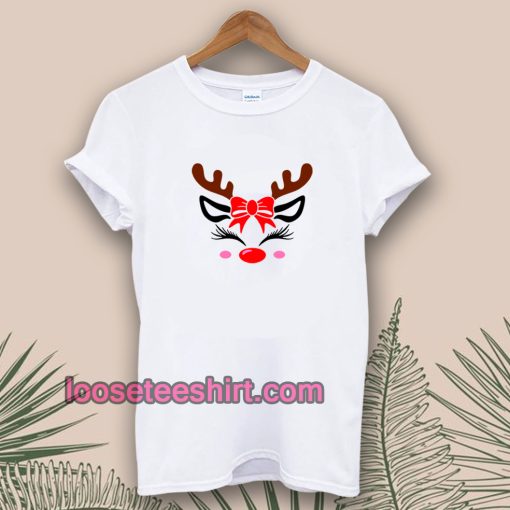 Christmas Reindeer Bow Holly Face T-shirt