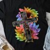 Artfical Flower Cross Faith Cotton T Shirt TPKJ1