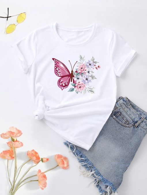 Floral & Butterfly Print Tee TPKJ1