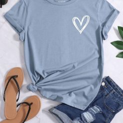 Heart Print Round Neck Tee TPKJ1