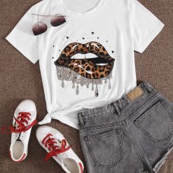 Leopard Lip Print Short Sleeve Tee TPKJ1