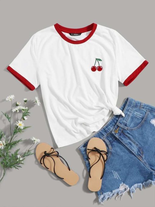 Embroidery Cherry Ringer Tee TPKJ1