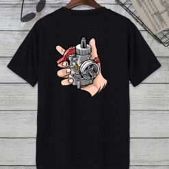 hand holding the carburetor t shirt